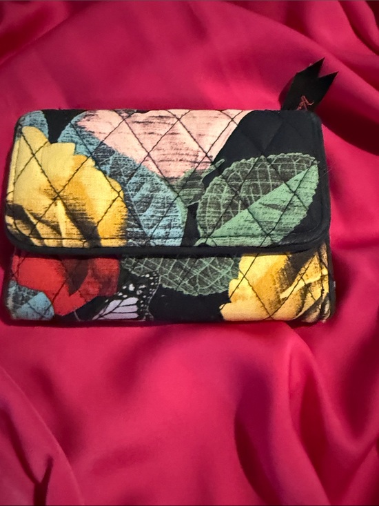 Vera Bradley Handbags - Vera Bradley Quilted Floral Fold-Over Wallet - Black, Yellow, Green, Red